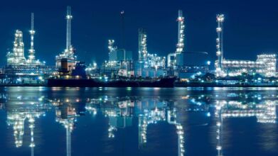 Oil and gas refinery at twilight