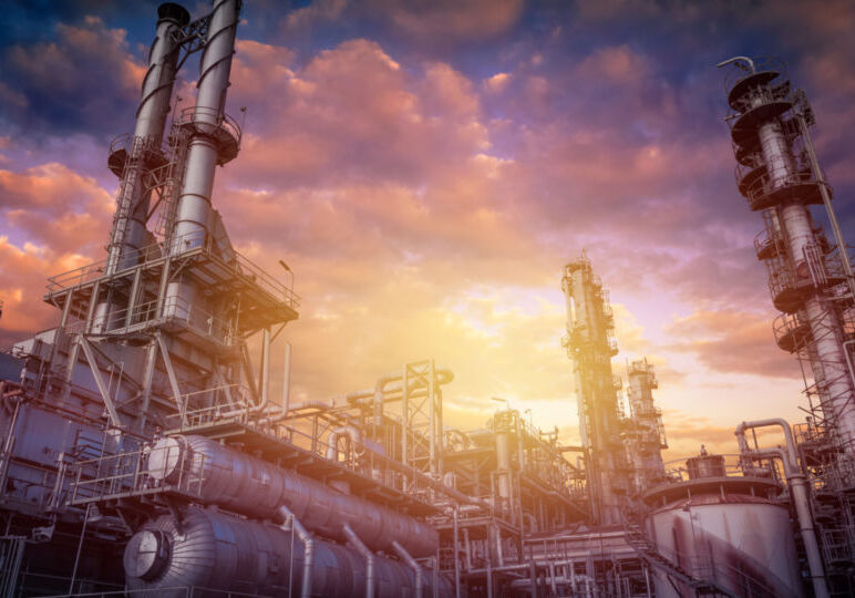 petrochemical industrial plant sunset