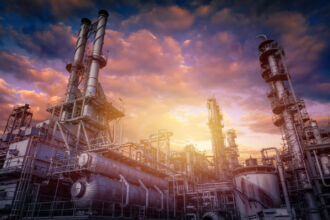 petrochemical industrial plant sunset